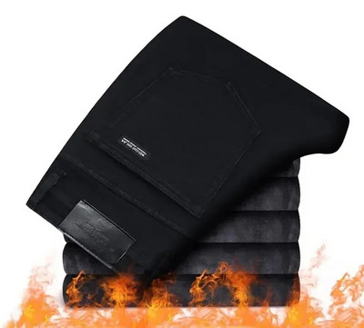 2024 Uued Meeste Mood Talveteksad Must Värv Slim Fit Stretch Paksud sametpüksid Soe Denim vabaaja fliispüksid Meeste