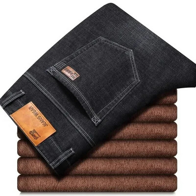 2024 Uued Meeste Mood Talveteksad Must Värv Slim Fit Stretch Paksud sametpüksid Soe Denim vabaaja fliispüksid Meeste