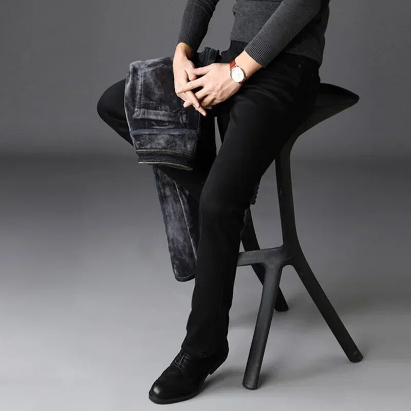 2024. Nove muške modne zimske traperice crne boje Slim Fit Rastezljive debele samtaste hlače Tople traper ležerne flis hlače Muške