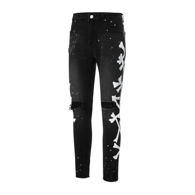 Džinsai vyrams 2022 m. gradiento spalva suplėšyti balti taškeliai Džinsai Vyriški motociklininkai Skinny Jeans Homme Vyriški drabužiai Džinsinės kelnės su užtrauktuku