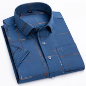 Nauji madingi marškinėliai Vyriški vasariniai trumpomis rankovėmis Šilkiniai laisvalaikio marškiniai Vyriški Slim Fit Prabangūs Verslo Suknelės Marškiniai Plaidi Drop Shipping