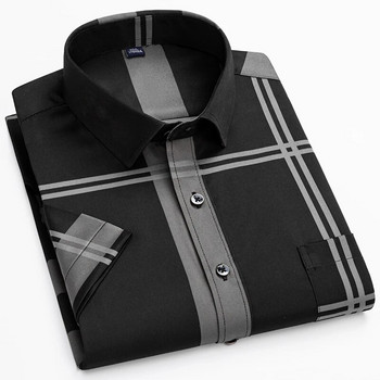 Нова модна риза с принт Мъжки летни копринени ежедневни ризи с къс ръкав Мъжки тънки луксозни бизнес ризи, карирани дропшиппинг