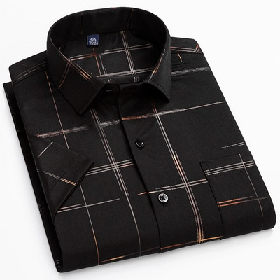 Nauji madingi marškinėliai Vyriški vasariniai trumpomis rankovėmis Šilkiniai laisvalaikio marškiniai Vyriški Slim Fit Prabangūs Verslo Suknelės Marškiniai Plaidi Drop Shipping