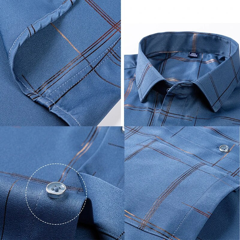 Nauji madingi marškinėliai Vyriški vasariniai trumpomis rankovėmis Šilkiniai laisvalaikio marškiniai Vyriški Slim Fit Prabangūs Verslo Suknelės Marškiniai Plaidi Drop Shipping