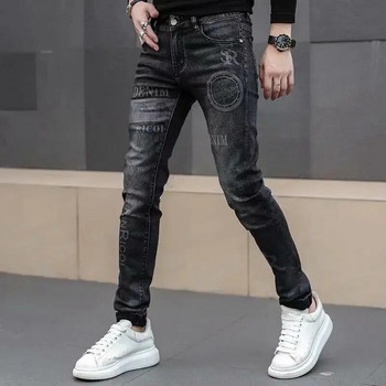 Νέα ανοιξιάτικα φθινοπωρινά πλυμένα επώνυμα ρούχα Boyfriend Black FASHION Κορεατικά Vintage Cargo Slim Stretch Κέντημα Τζιν παντελόνι