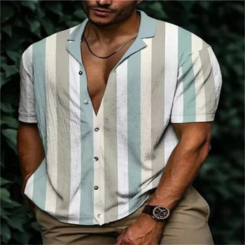 Мъжка луксозна риза Социална вечерна риза Лятна къса ултратънка риза 2023 с копчета с ревер Модна риза Мъжко дизайнерско облекло