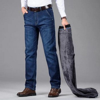 Κλασικό στυλ Χειμωνιάτικο Ανδρικό Ζεστό επαγγελματικό τζιν μόδας Casual τζιν Stretch βαμβακερό χοντρό φλις τζιν παντελόνι Αντρικό παντελόνι μάρκας