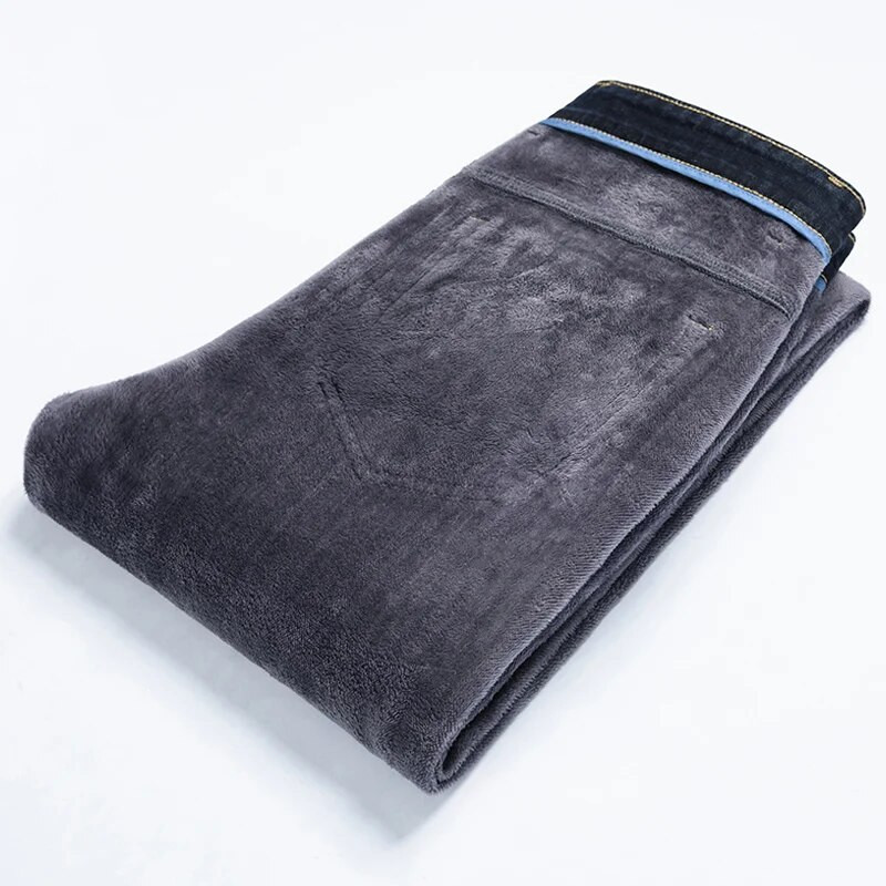 Κλασικό στυλ Χειμωνιάτικο Ανδρικό Ζεστό επαγγελματικό τζιν μόδας Casual τζιν Stretch βαμβακερό χοντρό φλις τζιν παντελόνι Αντρικό παντελόνι μάρκας