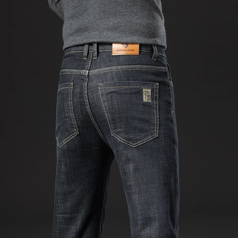 Κλασικό ανδρικό business casual τζιν βελούδο 2023 Νέο χειμερινό κινέζικο κέντημα ίσιο χαλαρό ζεστό και άνετο χοντρό παντελόνι