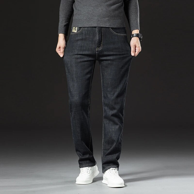 Κλασικό ανδρικό business casual τζιν βελούδο 2023 Νέο χειμερινό κινέζικο κέντημα ίσιο χαλαρό ζεστό και άνετο χοντρό παντελόνι