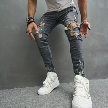 New Men Stylish Skinny Pencil Τζιν παντελόνι Streetwear Ανδρικό Hip Hop Holes Stretch Λεπτό τζιν παντελόνι