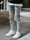 Ανδρικά Skinny Ripped Jeans Streetwear Fashion Beggar Patch Men Pencil Παντελόνι Γκρι/Μπλε λεπτό τζιν Παντελόνι Casual Jeans για άνδρες