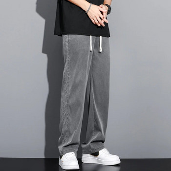 S-5XL 6Style, Мъжки широки дънки, летни меки лиоцелови прави панталони с шнур, еластична талия Корейски ежедневни панталони, Y2K