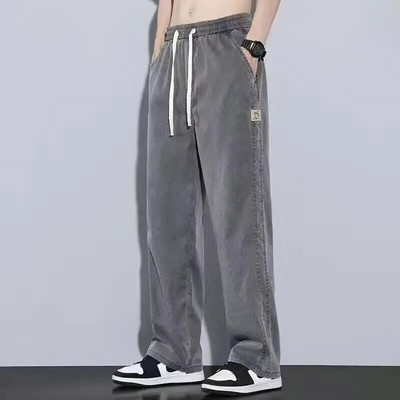 S-5XL 6Style, Ανδρικό φαρδύ τζιν Καλοκαιρινό μαλακό Lyocell λεπτό ύφασμα ίσιο παντελόνι με κορδόνι ελαστικό στη μέση Κορέα casual παντελόνι,Y2K