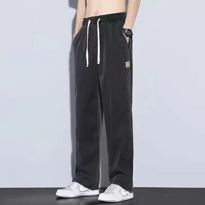 S-5XL 6Style, Ανδρικό φαρδύ τζιν Καλοκαιρινό μαλακό Lyocell λεπτό ύφασμα ίσιο παντελόνι με κορδόνι ελαστικό στη μέση Κορέα casual παντελόνι,Y2K