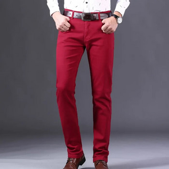 2023 Нови есенни мъжки тънки дънки Класически стил Прави еластични памучни дънкови панталони Мъжки маркови виненочервени черни бели панталони