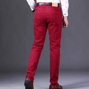 2023 Нови есенни мъжки тънки дънки Класически стил Прави еластични памучни дънкови панталони Мъжки маркови виненочервени черни бели панталони