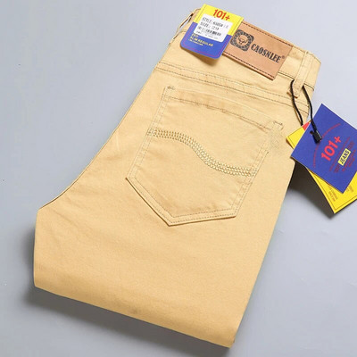 2023 Νέο φθινοπωρινό ανδρικό λεπτό τζιν κλασικό στιλ ίσιο βαμβακερό τζιν παντελόνι ανδρικό παντελόνι μάρκας κρασί κόκκινο μαύρο λευκό παντελόνι