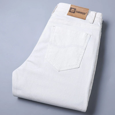 2023 Νέο φθινοπωρινό ανδρικό λεπτό τζιν κλασικό στιλ ίσιο βαμβακερό τζιν παντελόνι ανδρικό παντελόνι μάρκας κρασί κόκκινο μαύρο λευκό παντελόνι