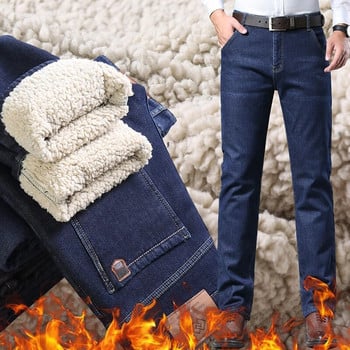 Χειμερινό τζιν Sherpa Fleece για Άντρες Χοντρό Business Casual Κλασικό ίσιο παντελόνι Ανδρικό βελούδινο βελούδινο βελούδινο παντελόνι τζιν
