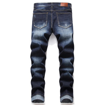 Нови мъжки дънкови панталони Дънкови панталони със снаждане Байкърски висококачествени мъжки прави ежедневни дизайнерски много удобни с няколко джоба