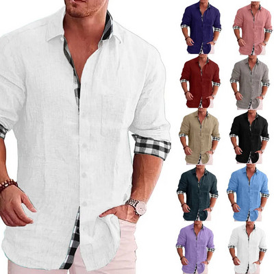 Мъжки ризи Облекло Облекло с дълги ръкави Дизайнерски дрехи Нормална блуза Социална мода Бяла риза Памук и лен Базово