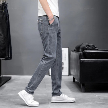 2023 Разтегливи тесни дънки Мъжки модни ежедневни прилепнали дънкови дизайнерски еластични панталони Сиви маркови панталони Мъжки голям размер 38 40