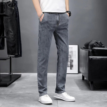 2023 Разтегливи тесни дънки Мъжки модни ежедневни прилепнали дънкови дизайнерски еластични панталони Сиви маркови панталони Мъжки голям размер 38 40