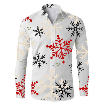 Navidad Graphic Ризи Snowflake Нова Година Блузи Коледа Ваканция Празник Празник Горнище Парти с дълъг ръкав Camisas De Hombre
