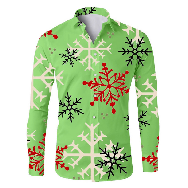 Navidad Graafilised särgid Lumehelbeke uusaasta pluusid Jõulupuhkus Pühade tähistamine Top Pidu pikkade varrukatega Camisas De Hombre