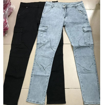 Τζιν ανδρικό παντελόνι λούσιμο Μονόχρωμο τζιν με πολλές τσέπες τζιν στη μέση Cargo Jeans Plus Size Fahsion Casual Παντελόνι Ανδρικό καθημερινό
