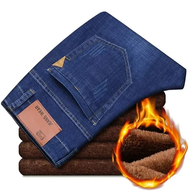 2023 m. Nauji vyriški užsiėmimai Šilti džinsai Aukštos kokybės Garsus prekės ženklas Rudens žiemos džinsai Šilti plaukiojantys Šilti minkšti vyriški džinsai