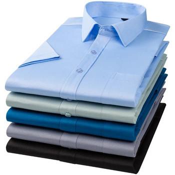 летни еластични ризи с къс ръкав за мъже едноцветна обикновена риза прилепнала официална риза офис дрехи тънки топове безплатна доставка