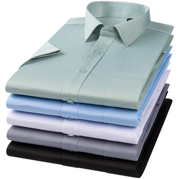 летни еластични ризи с къс ръкав за мъже едноцветна обикновена риза прилепнала официална риза офис дрехи тънки топове безплатна доставка
