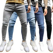 Džinsai Vyriški Skinny Slim Fit Mėlyna Juoda Hip Hop Džinsinės Kelnės Laisvalaikiai Džinsai Vyriški Gatvės Apranga Laisvalaikio džinsai