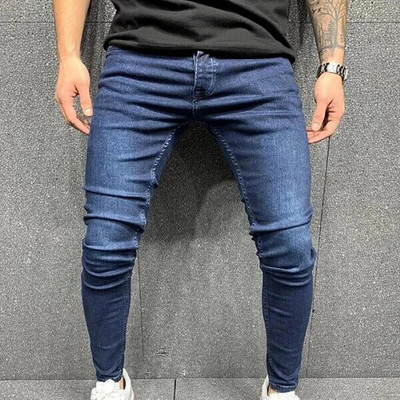 Džinsai Vyriški Skinny Slim Fit Mėlyna Juoda Hip Hop Džinsinės Kelnės Laisvalaikiai Džinsai Vyriški Gatvės Apranga Laisvalaikio džinsai