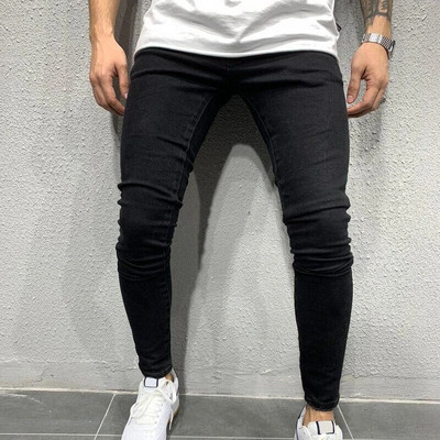 Džinsai Vyriški Skinny Slim Fit Mėlyna Juoda Hip Hop Džinsinės Kelnės Laisvalaikiai Džinsai Vyriški Gatvės Apranga Laisvalaikio džinsai
