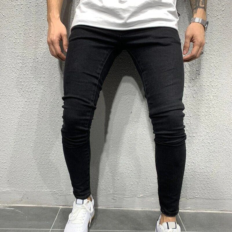 Džinsai Vyriški Skinny Slim Fit Mėlyna Juoda Hip Hop Džinsinės Kelnės Laisvalaikiai Džinsai Vyriški Gatvės Apranga Laisvalaikio džinsai