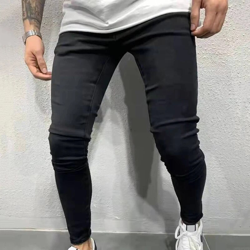 Džinsai Vyriški Skinny Slim Fit Mėlyna Juoda Hip Hop Džinsinės Kelnės Laisvalaikiai Džinsai Vyriški Gatvės Apranga Laisvalaikio džinsai