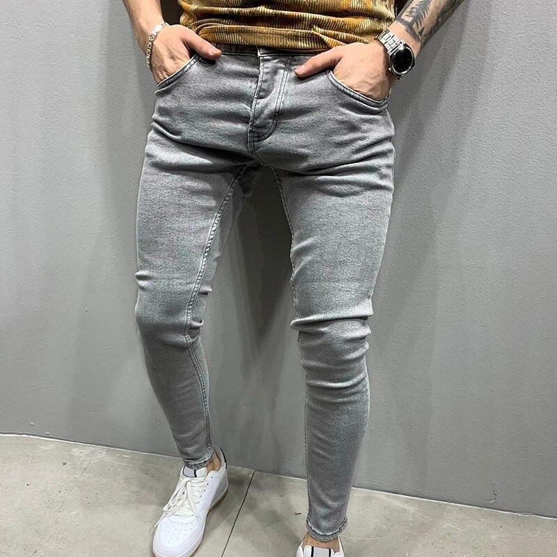 Džinsai Vyriški Skinny Slim Fit Mėlyna Juoda Hip Hop Džinsinės Kelnės Laisvalaikiai Džinsai Vyriški Gatvės Apranga Laisvalaikio džinsai