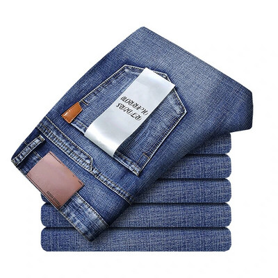 Nauji vyriški džinsai Pavasario ruduo Vyriški išmanūs džinsai Vyriški klasikiniai džinsai Verslo mados tiesios, mėlynos tamprios džinsinės kelnės