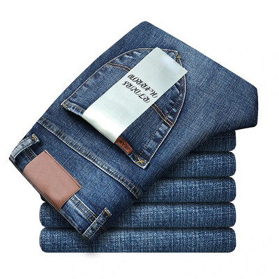 Nauji vyriški džinsai Pavasario ruduo Vyriški išmanūs džinsai Vyriški klasikiniai džinsai Verslo mados tiesios, mėlynos tamprios džinsinės kelnės