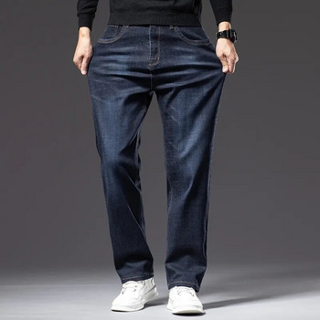 Есенни мъжки тъмносини маркови дънки с прави крачоли Класически стил Ежедневни бизнес панталони от еластичен деним Мъжки големи размери 40 42 44