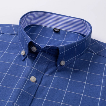 Ανδρικό μονό κοντό μανίκι πουκάμισο Oxford με κανονική εφαρμογή Άνετο βαμβακερό καρό ριγέ casual πουκάμισο
