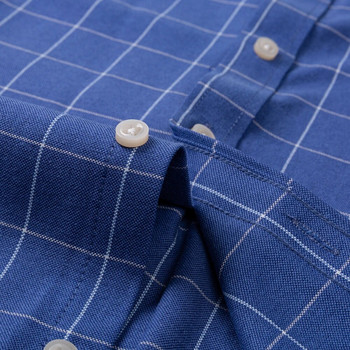 Мъжка модна универсална оксфордска риза с къс ръкав, ежедневни ризи с един гръден джоб и удобни памучни карирани райета
