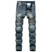 Denim Designer MOTO BIKE sirged mootorrattateksad meestele, suurus 42, sügisene kevadpunk rock tänavarõivad, ratsutamise põlvekaitsepüksid