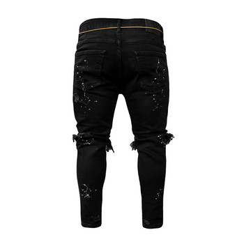 Ανδρικό τζιν με τρύπα στο γόνατο Stretch Skinny τζιν παντελόνι μονόχρωμο μαύρο μπλε Φθινοπωρινό, καλοκαιρινό χιπ-χοπ παντελόνι Slim Fit 2022