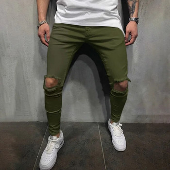 Ανδρικά σκισμένα παντελόνια Μολύβι Τζιν μακρύ παντελόνι στενό μαύρο/άσπρο,/πράσινο/χακί casual streetwear Young ευέλικτο μονόχρωμο