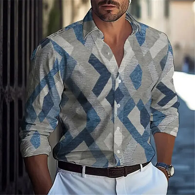 Καρό Πουκάμισα για Ανδρικά Μακρυμάνικα Πουκάμισα 3d Print Ένδυση Μόδα Ανδρικά Πουκάμισα Μπλούζες Υψηλής Ποιότητας Μπλούζες Πέτο Πολυχρηστικά Ρούχα