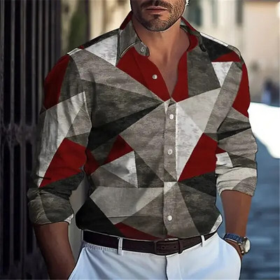 Καρό Πουκάμισα για Ανδρικά Μακρυμάνικα Πουκάμισα 3d Print Ένδυση Μόδα Ανδρικά Πουκάμισα Μπλούζες Υψηλής Ποιότητας Μπλούζες Πέτο Πολυχρηστικά Ρούχα